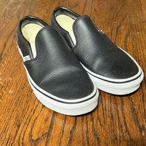 Vans Custom Black Leather Slip-On Shoes